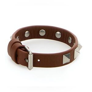 Valentino Garavani calfskin leather brown Bracelet with Silver Studs o/s new